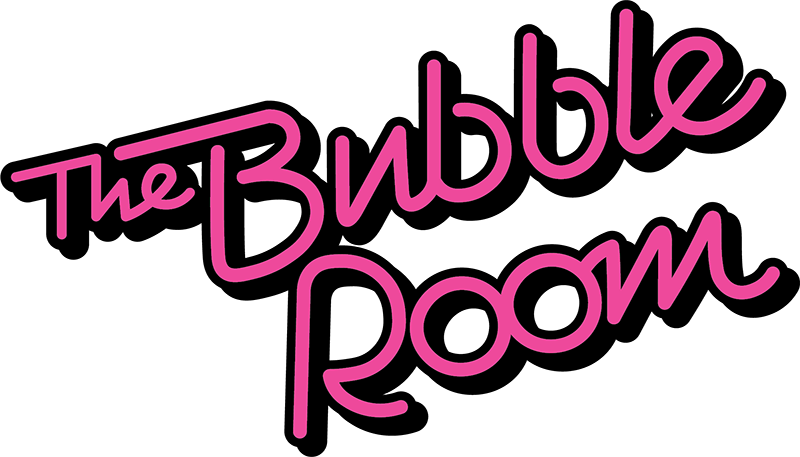 The Bubble Room logo in vintage retro style with colorful bubble lettering